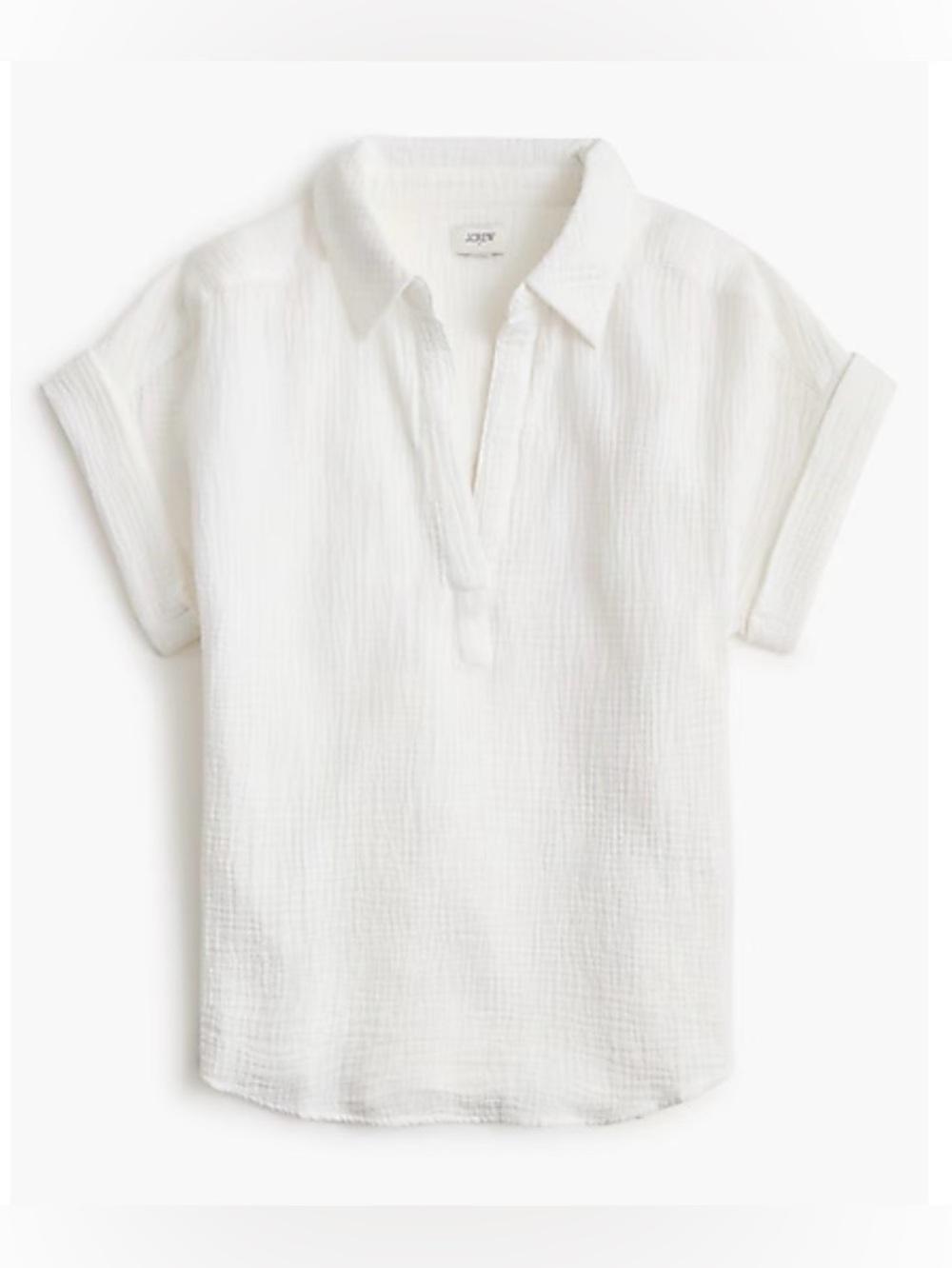 NWT J.CREW FACTORY Short Sleeve 100% Cotton Gauze Collared Popover Top L White
